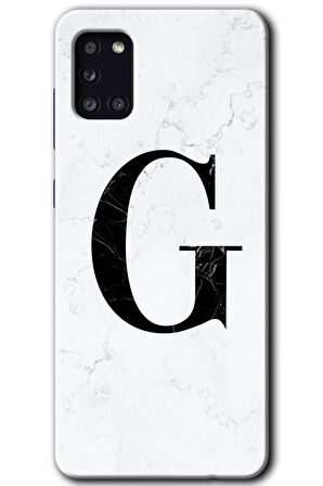 Galaxy A31 Kılıf HD Desen Baskılı Arka Kapak - Beyaz Mermer Desenli G Harfi 