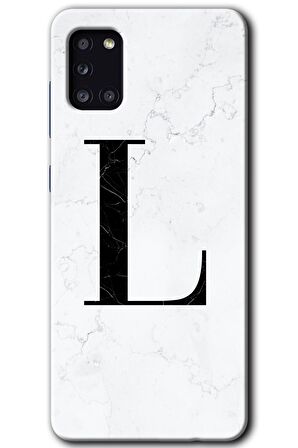Galaxy A31 Kılıf HD Desen Baskılı Arka Kapak - Beyaz Mermer Desenli L Harfi 