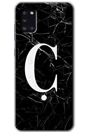 Galaxy A31 Kılıf HD Desen Baskılı Arka Kapak - Siyah Mermer Desenli Ç Harfi 