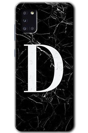 Galaxy A31 Kılıf HD Desen Baskılı Arka Kapak - Siyah Mermer Desenli D Harfi 