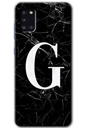Galaxy A31 Kılıf HD Desen Baskılı Arka Kapak - Siyah Mermer Desenli G Harfi 