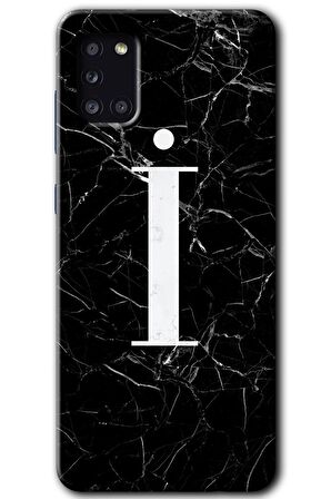 Galaxy A31 Kılıf HD Desen Baskılı Arka Kapak - Siyah Mermer Desenli İ Harfi 