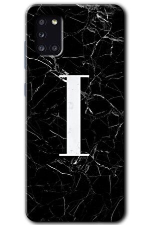 Galaxy A31 Kılıf HD Desen Baskılı Arka Kapak - Siyah Mermer Desenli I Harfi 