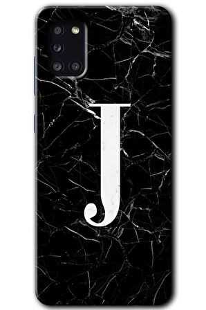 Galaxy A31 Kılıf HD Desen Baskılı Arka Kapak - Siyah Mermer Desenli J Harfi 
