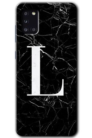 Galaxy A31 Kılıf HD Desen Baskılı Arka Kapak - Siyah Mermer Desenli L Harfi 