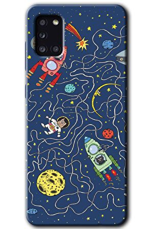 Galaxy A31 Kılıf HD Desen Baskılı Arka Kapak - Kedi Galaksi 