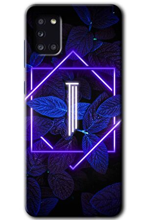 Galaxy A31 Kılıf HD Desen Baskılı Arka Kapak - Dark Neon Yaprak I Harfi 