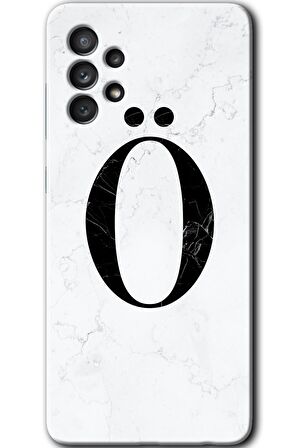 Galaxy A32 4G Kılıf HD Desen Baskılı Arka Kapak - Beyaz Mermer Desenli Ö Harfi 