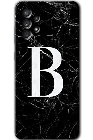 Galaxy A32 4G Kılıf HD Desen Baskılı Arka Kapak - Siyah Mermer Desenli B Harfi 