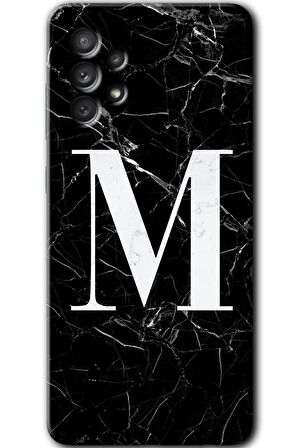 Galaxy A32 4G Kılıf HD Desen Baskılı Arka Kapak - Siyah Mermer Desenli M Harfi 