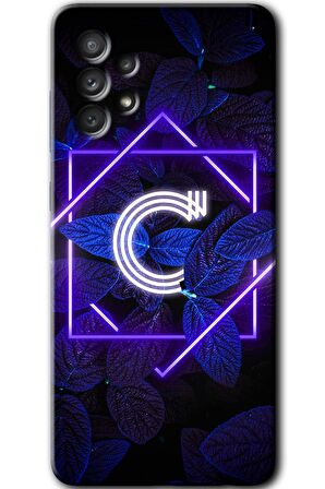 Galaxy A32 4G Kılıf HD Desen Baskılı Arka Kapak - Dark Neon Yaprak C Harfi 