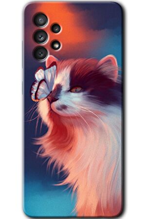 Galaxy A33 Kılıf HD Desen Baskılı Arka Kapak - Cat Butterfly 