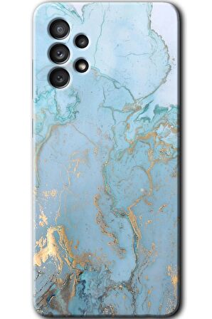 Galaxy A33 Kılıf HD Desen Baskılı Arka Kapak - Mavi Gold Mermer 