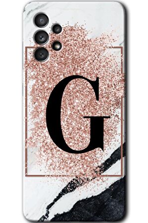 Galaxy A33 Kılıf HD Desen Baskılı Arka Kapak - Pembe Mermer Desenli G Harfi 