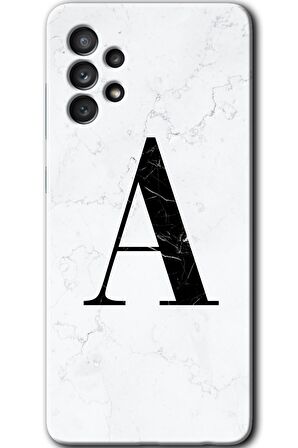 Galaxy A33 Kılıf HD Desen Baskılı Arka Kapak - Beyaz Mermer Desenli A Harfi 