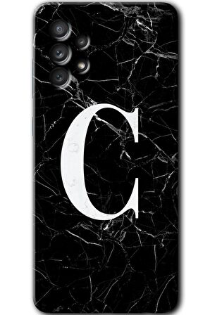 Galaxy A33 Kılıf HD Desen Baskılı Arka Kapak - Siyah Mermer Desenli C Harfi 