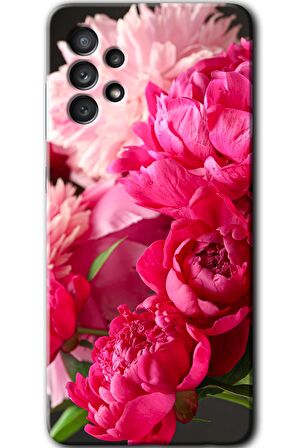 Galaxy A33 Kılıf HD Desen Baskılı Arka Kapak - Kırmızı Beyaz Gül 