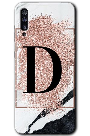 Galaxy A50 Kılıf HD Desen Baskılı Arka Kapak - Pembe Mermer Desenli D Harfi 