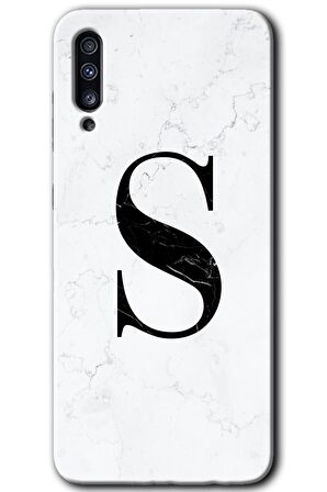 Galaxy A50 Kılıf HD Desen Baskılı Arka Kapak - Beyaz Mermer Desenli S Harfi 