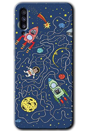Galaxy A50 Kılıf HD Desen Baskılı Arka Kapak - Kedi Galaksi 