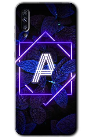 Galaxy A50 Kılıf HD Desen Baskılı Arka Kapak - Dark Neon Yaprak A Harfi 