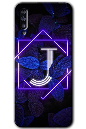 Galaxy A50 Kılıf HD Desen Baskılı Arka Kapak - Dark Neon Yaprak J Harfi 