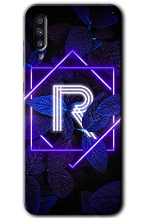 Galaxy A50 Kılıf HD Desen Baskılı Arka Kapak - Dark Neon Yaprak R Harfi 