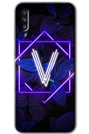 Galaxy A50 Kılıf HD Desen Baskılı Arka Kapak - Dark Neon Yaprak V Harfi 