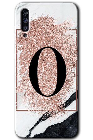 Galaxy A50s Kılıf HD Desen Baskılı Arka Kapak - Pembe Mermer Desenli O Harfi 