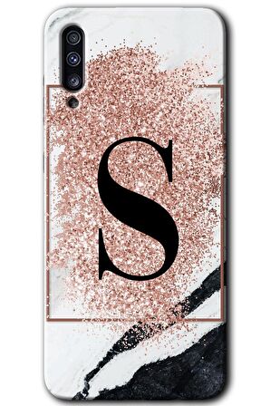 Galaxy A50s Kılıf HD Desen Baskılı Arka Kapak - Pembe Mermer Desenli S Harfi 