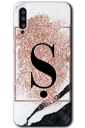 Galaxy A50s Kılıf HD Desen Baskılı Arka Kapak - Pembe Mermer Desenli Ş Harfi 