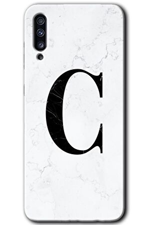 Galaxy A50s Kılıf HD Desen Baskılı Arka Kapak - Beyaz Mermer Desenli C Harfi 