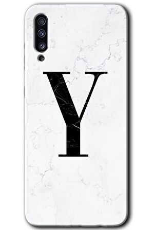 Galaxy A50s Kılıf HD Desen Baskılı Arka Kapak - Beyaz Mermer Desenli Y Harfi 