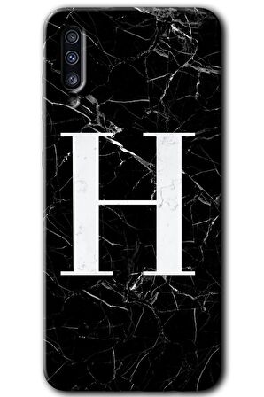 Galaxy A50s Kılıf HD Desen Baskılı Arka Kapak - Siyah Mermer Desenli H Harfi 