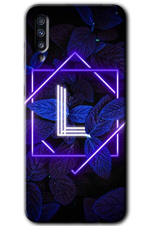 Galaxy A50s Kılıf HD Desen Baskılı Arka Kapak - Dark Neon Yaprak L Harfi 