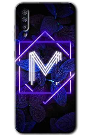Galaxy A50s Kılıf HD Desen Baskılı Arka Kapak - Dark Neon Yaprak M Harfi 