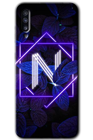 Galaxy A50s Kılıf HD Desen Baskılı Arka Kapak - Dark Neon Yaprak N Harfi 