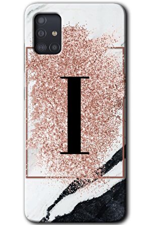 Galaxy A51 Kılıf HD Desen Baskılı Arka Kapak - Pembe Mermer Desenli I Harfi 