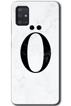 Galaxy A51 Kılıf HD Desen Baskılı Arka Kapak - Beyaz Mermer Desenli Ö Harfi 