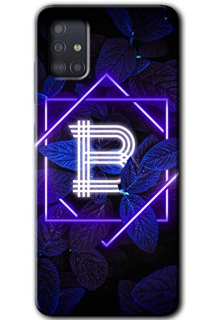 Galaxy A51 Kılıf HD Desen Baskılı Arka Kapak - Dark Neon Yaprak B Harfi 