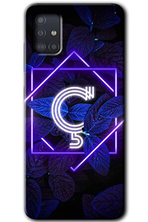 Galaxy A51 Kılıf HD Desen Baskılı Arka Kapak - Dark Neon Yaprak Ç Harfi 