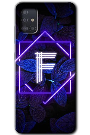 Galaxy A51 Kılıf HD Desen Baskılı Arka Kapak - Dark Neon Yaprak F Harfi 