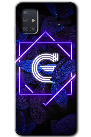 Galaxy A51 Kılıf HD Desen Baskılı Arka Kapak - Dark Neon Yaprak G Harfi 