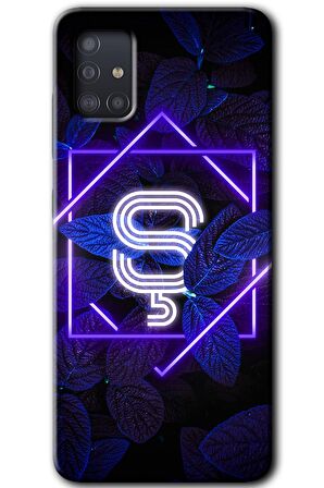 Galaxy A51 Kılıf HD Desen Baskılı Arka Kapak - Dark Neon Yaprak Ş Harfi 