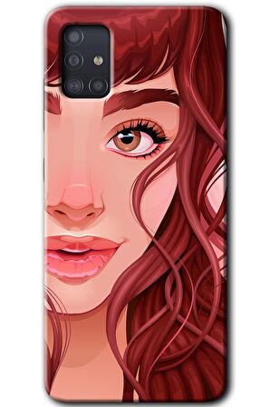 Galaxy A51 Kılıf HD Desen Baskılı Arka Kapak - Kızıl Kız 