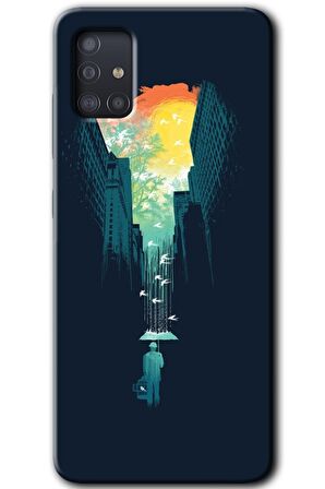 Galaxy A51 Kılıf HD Desen Baskılı Arka Kapak - City Bird Sky 