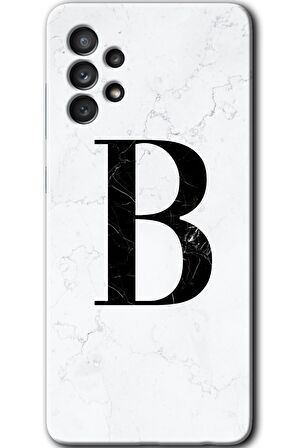 Galaxy A52 Kılıf HD Desen Baskılı Arka Kapak - Beyaz Mermer Desenli B Harfi 