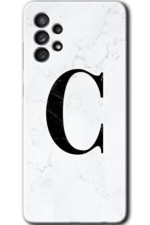 Galaxy A52 Kılıf HD Desen Baskılı Arka Kapak - Beyaz Mermer Desenli C Harfi 