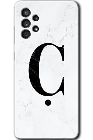 Galaxy A52 Kılıf HD Desen Baskılı Arka Kapak - Beyaz Mermer Desenli Ç Harfi 