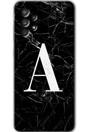 Galaxy A52 Kılıf HD Desen Baskılı Arka Kapak - Siyah Mermer Desenli A Harfi 